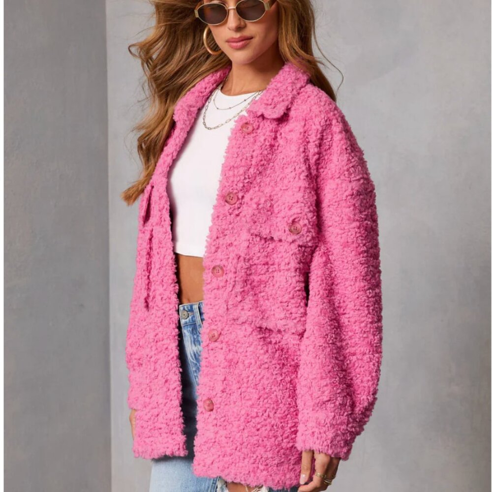Vici Pink Fuzzy Button-Up Teddy Coat